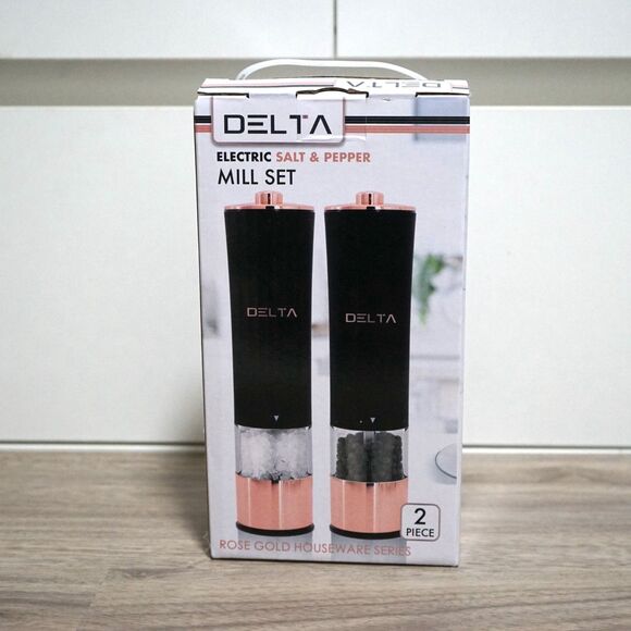 NEW! Delta Electric Salt and Pepper Grinder Mill Set Black and Rose Gold - Picture 4 of 6